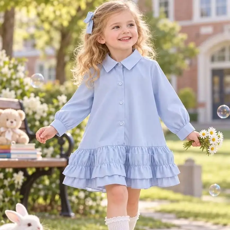 1-6 Years Old Fashionable Children Shirt Dress Baby Girl Simple Clothing Solid Color Kid Soft Dresses Newborn Toddlers' Costume