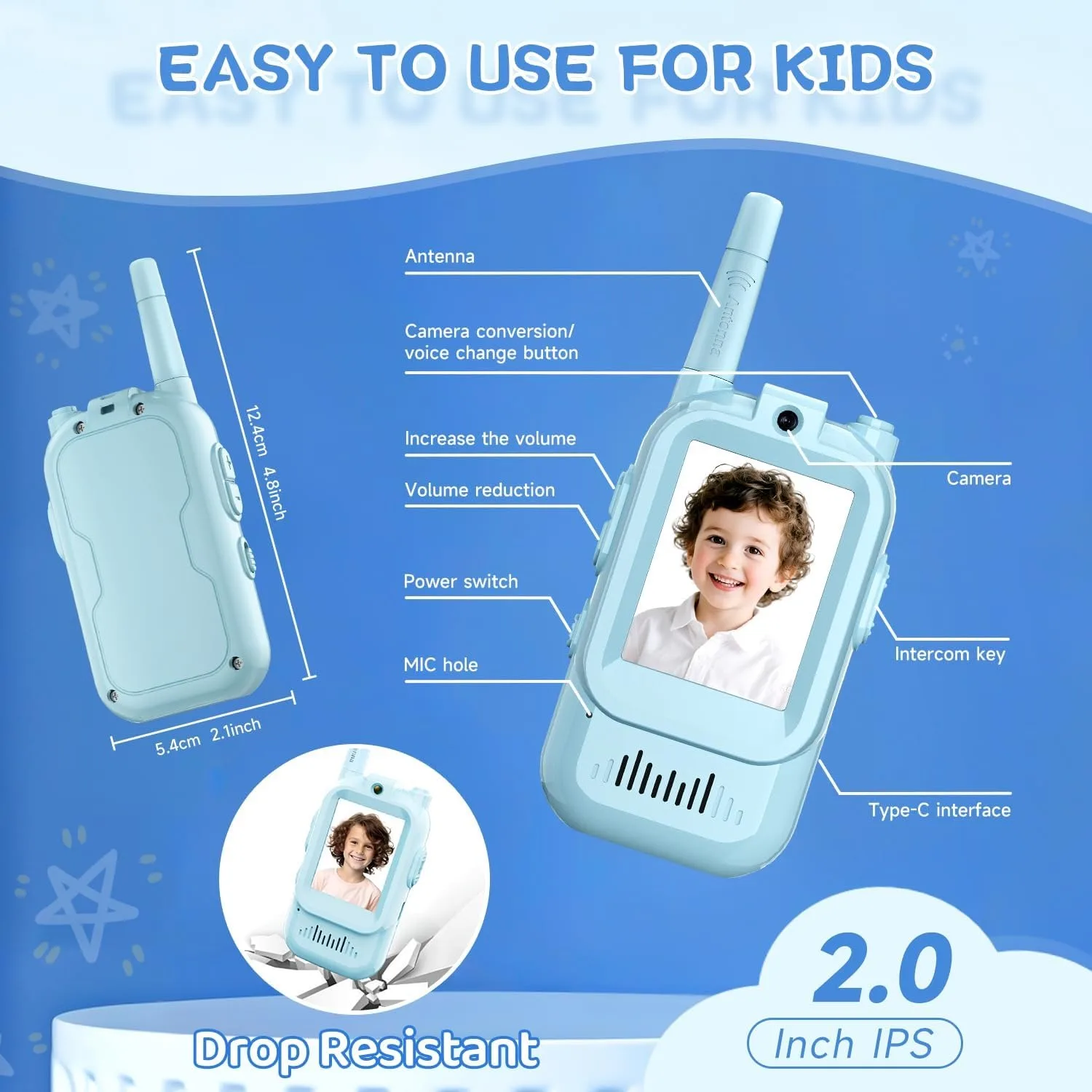 Kids Walkie Talkies Rechargeable Handheld Two Way Radio Intercom Toys Indoor Outdoor Family Games Camping Hiking