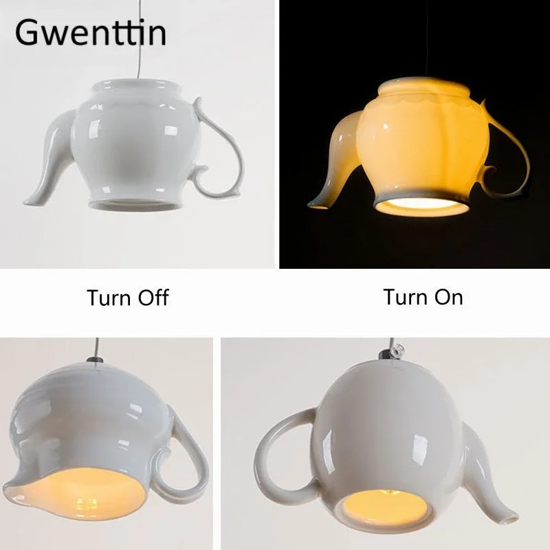 Modern Ceramic Led Pendant Lights Nordic Cup Teapot Hanging Lamp Living Room Kitchen Lighting Fixtures Home Loft Decor Luminaire