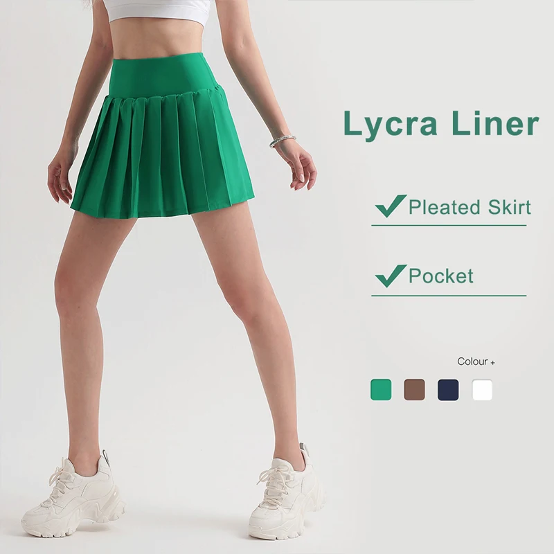 Women Sports Pleated Skirt Summer Yoga Tennis Mini Pant Skirt Girl High Waist Golf Badminton Skort Shorts Under The Skirt Pocket