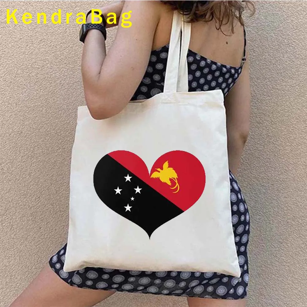 Love Heart Arms of Papua nuova Guinea Fag Map regali patriottici simboli nazionali Canvas Tote Bags borsa a tracolla grandi borse femminili