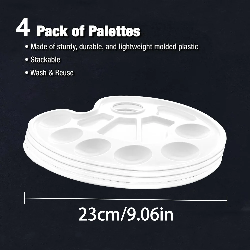 Durable 10-Well Plastic Paint Palette - Multifunctional Color Palette，White Art Mixing Tray with Rounded Cavities, for Gouache,