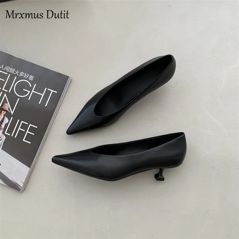 Mrxmus Dutit 2023 New Women England Style Office Lady Fashion Elegant Sheep Slip-On Shoes High Heels Shoes Pointed Toe Shoes