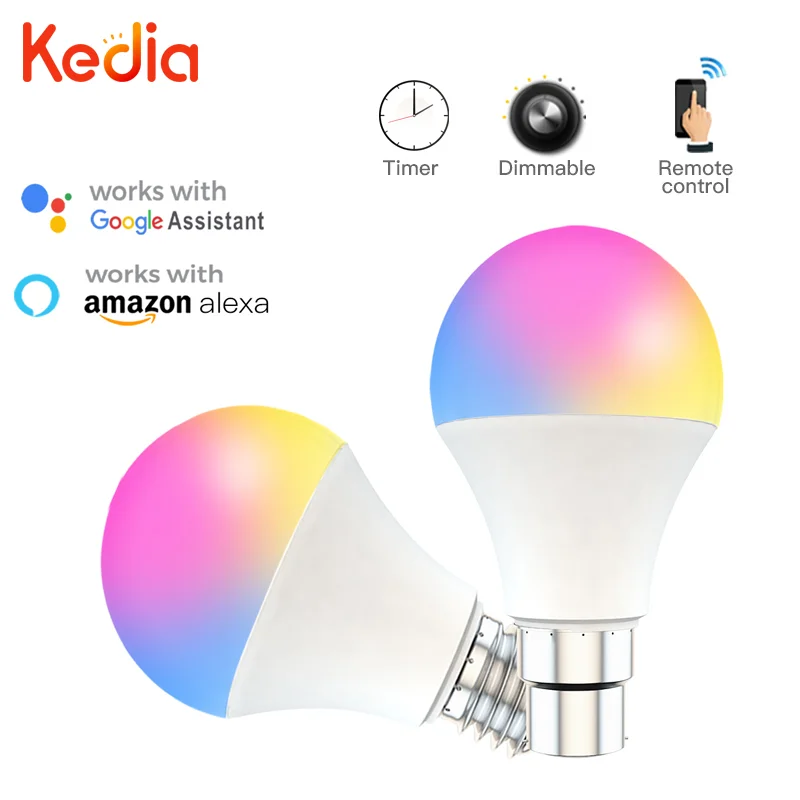 Kedia WiFi Smart LED E27/E26/B22 Light Bulbs 9W RGB Dimmable Smart Home Lamp Remote/Voice Control Alexa Google Home for CozyLife