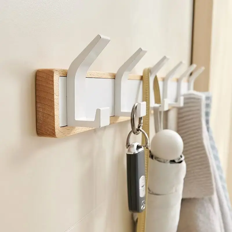 Beech Wood Wall Coat Racks Double Hangers Entrance Hall Clothing Hangers Hook Multipurpose Shawl Scarf Hats Keys Organizer