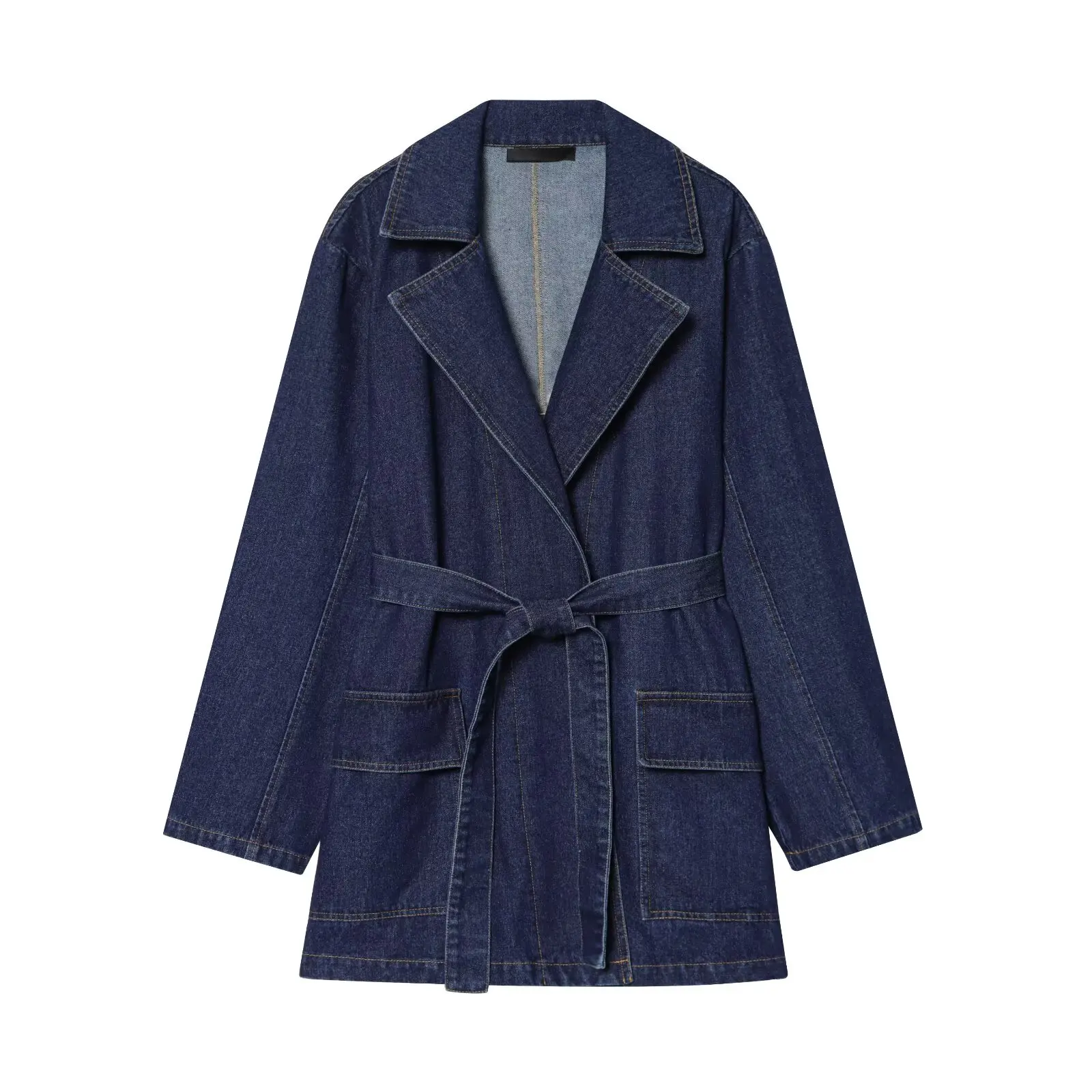 KASLEAD Neuer Damen Faionable Street Sle Midi-Mantel Dr. Jeansrock mit Gürtel, lang, lockere Passform, Ci Commuting Dr