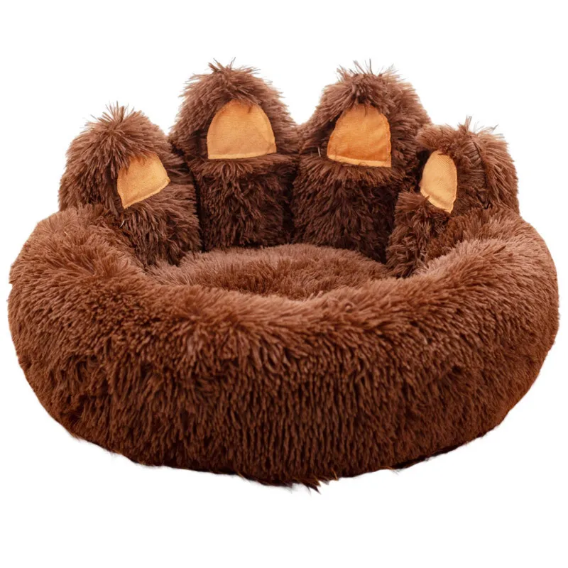

Large Dog Bed Bear Paw Plush Calming Donut Winter Warm Thick Soft Washable Removable Cover Anti Slip Bottom Orthopedic Cozy Soft