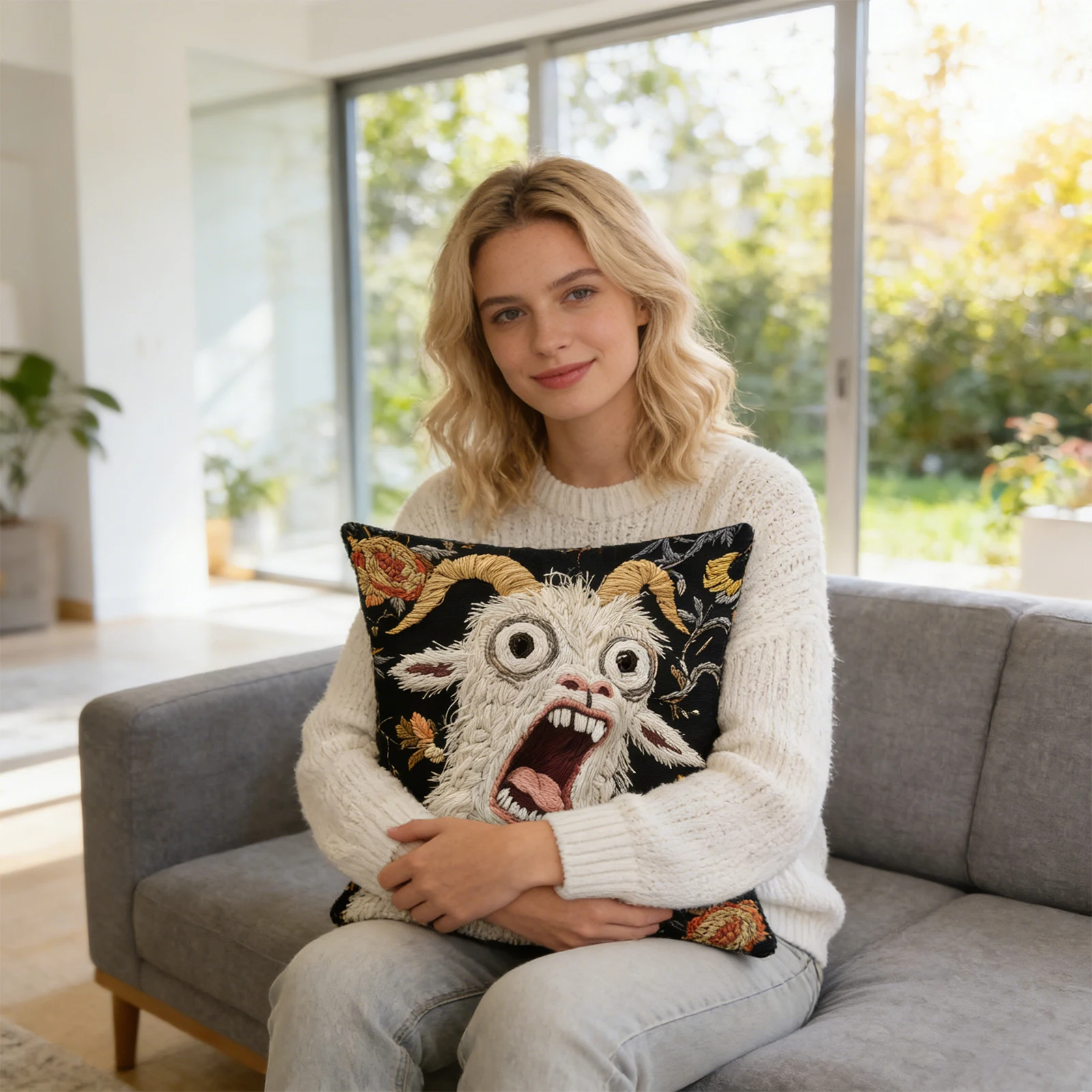 Screaming Goat Pillow Cover 18x18 Inch Hilarious Animal Graphic Throw Pillow Cover for Sofa Bedroom Living Room Home Decor