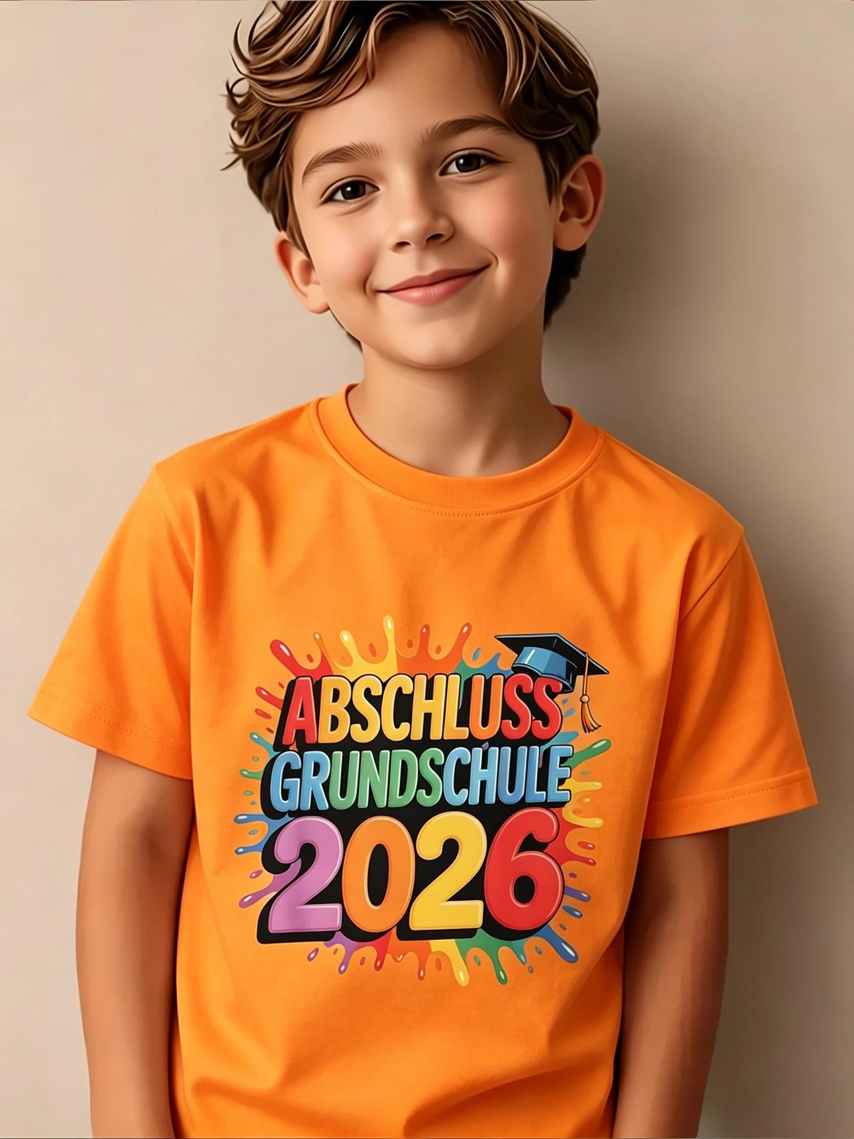 Abschluss Grundschule Kids T-Shirt Graduation Cap Print Short Sleeve Round Neck Summer Breathable Comfort Tee Boys Girls