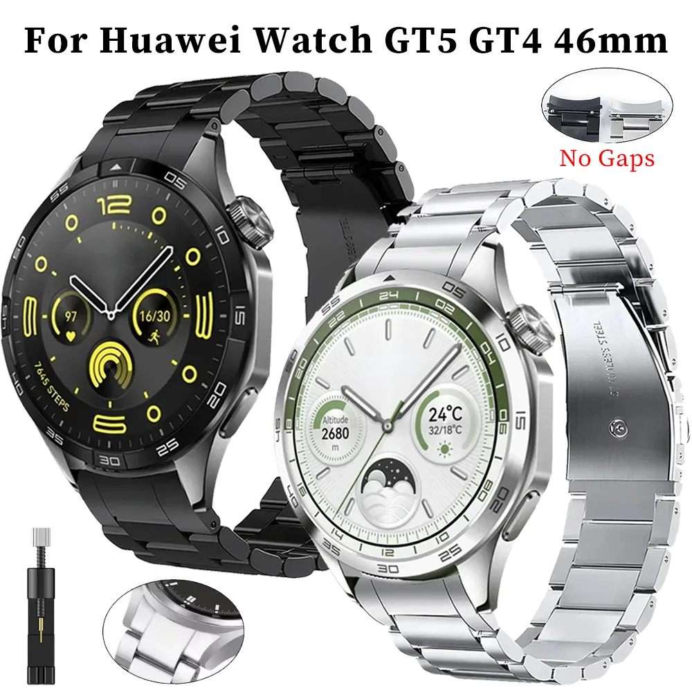Pulseira de metal para huawei watch gt5/4 46mm sem lacunas pulseira de negócios de aço inoxidável para huawei watch gt5/4 46mm acessórios de pulseira