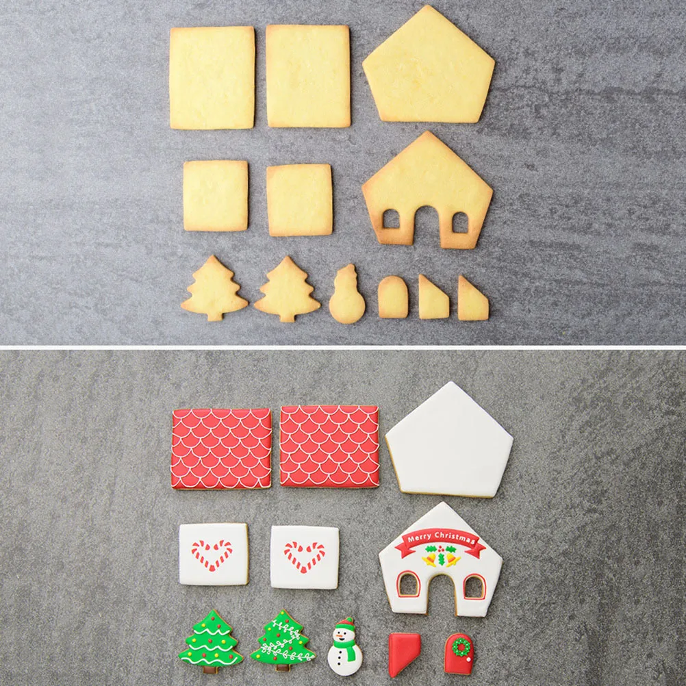 

8 шт., Рождественский дом, набор формочек для печенья, мини-пластмассовая форма для пряничного печенья, сделай сам, украшение для шоколада, набор формочек для печенья