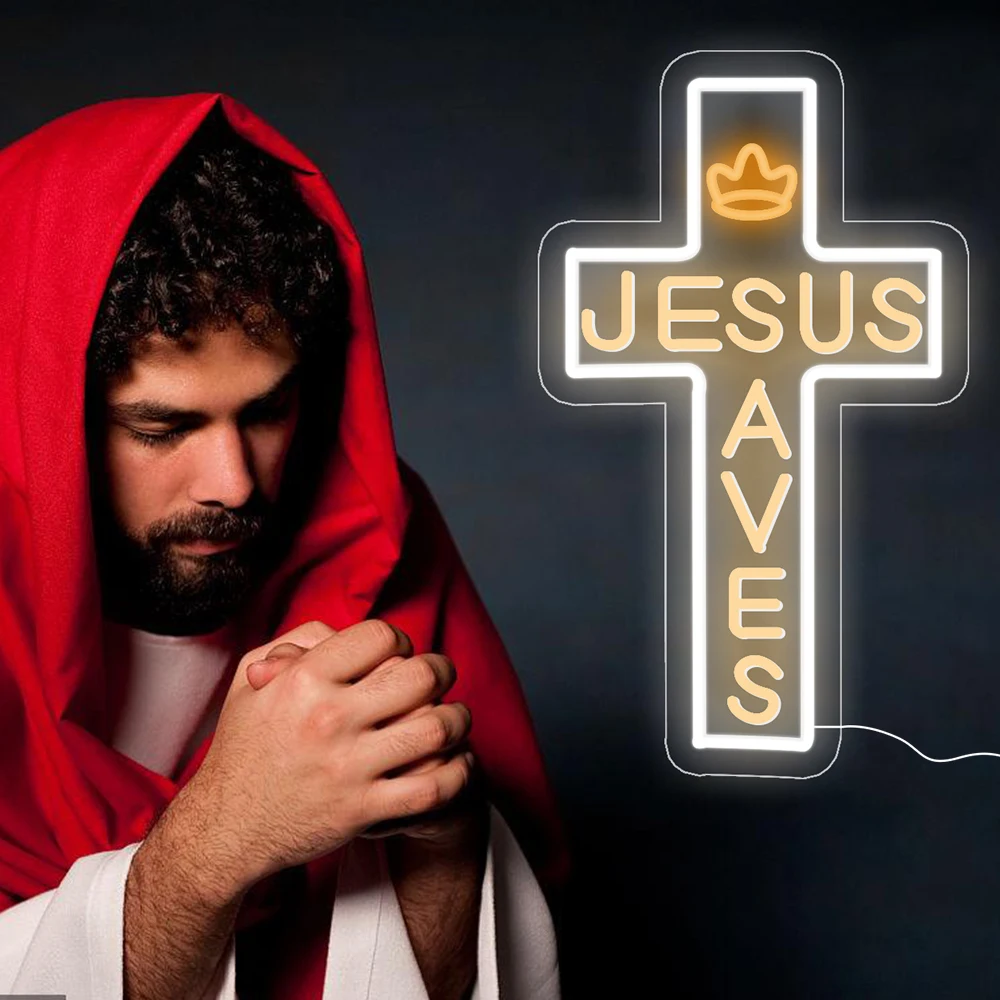 Letrero de neón de la cruz de Jesús, luz LED montada en la pared, Dios, Jesús, Cristo, fiesta en casa, meditación, regalo de Pascua