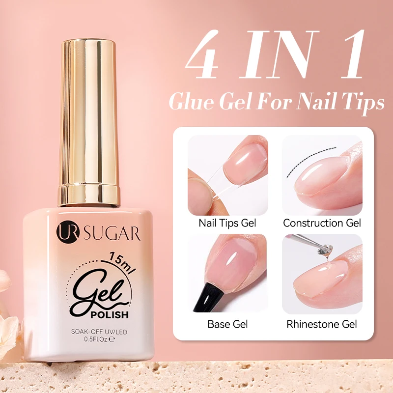 UR SUGAR 15ml Base Top Coat Colla per unghie super resistente per punte di unghie finte, unghie acriliche, stampa sulle unghie, decorazione artistica di unghie finte