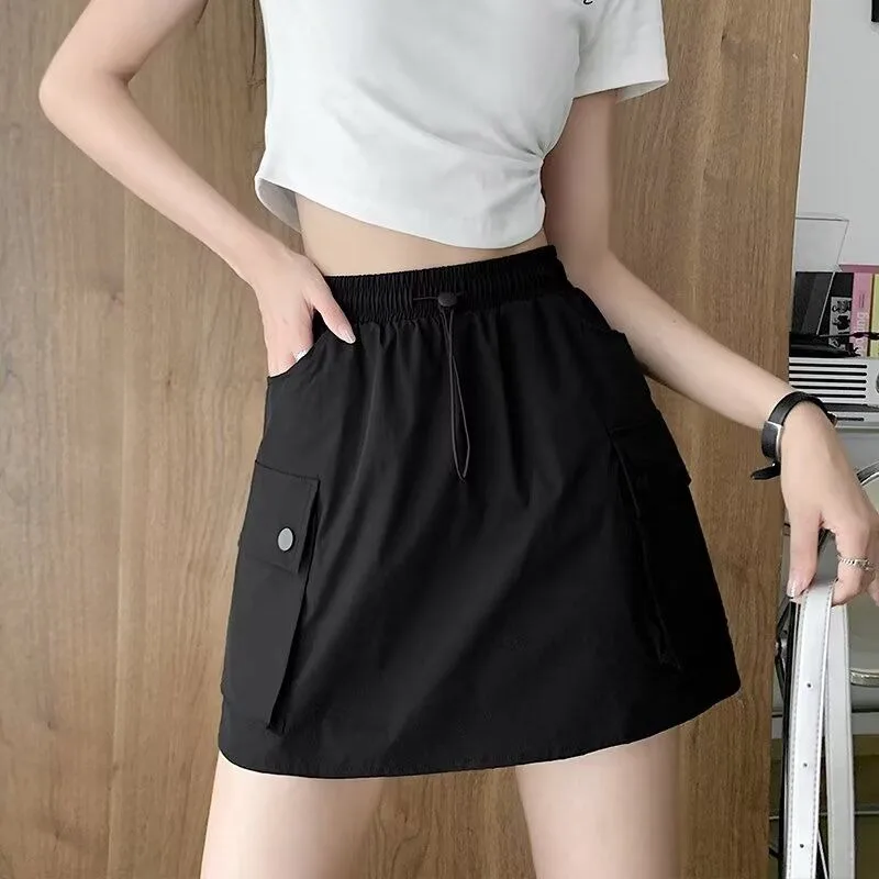 Grau Arbeitskleidung Mini Rock Frauen Sommer Dünne Hohe Taille A-Line Breite Bein Abnehmen Schnell Trocken Kurzen Rock Hosen Frauen Streetwear