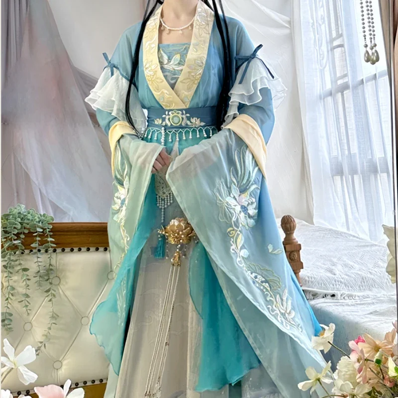 Robe Hanfu traditionnelle chinoise pour femmes, broderie de prairie, costume de danse folklorique de scène, rétro, dynastie Son