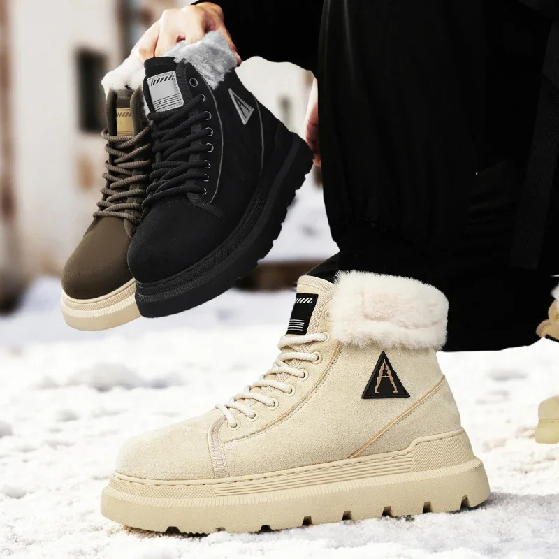 عالية الجودة رجالي الشتاء المخملية أحذية عالية الجودة مقاومة للاهتراء المضادة للانزلاق الباردة والدليل على الثلوج الأحذية موضة أحذية السفر في الهواء الطلق بوتاس