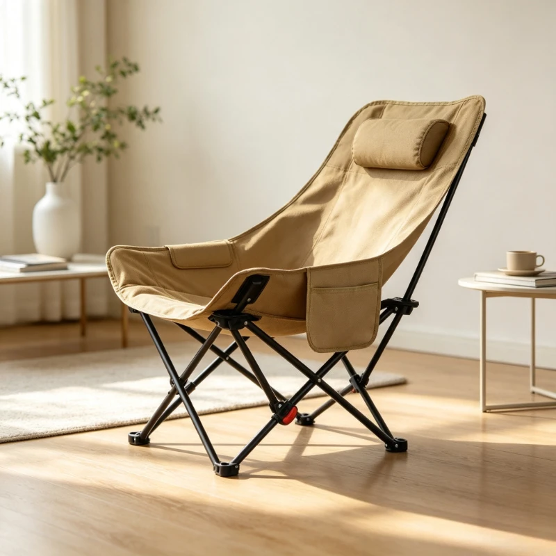 Portable Camping Chair Folding Moon Chair Adjustable Lightweight Fishing Seat Modern Metal Frame Wide Seat Outdoor Travel Relax