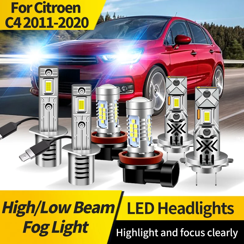 

2PCS For Citroen C4 2011 2012 2013-2020 H7 Auto LED Headlight Lamp Bulbs H1 High Low Beam H11 Fog Driving Light for Cars 20000LM