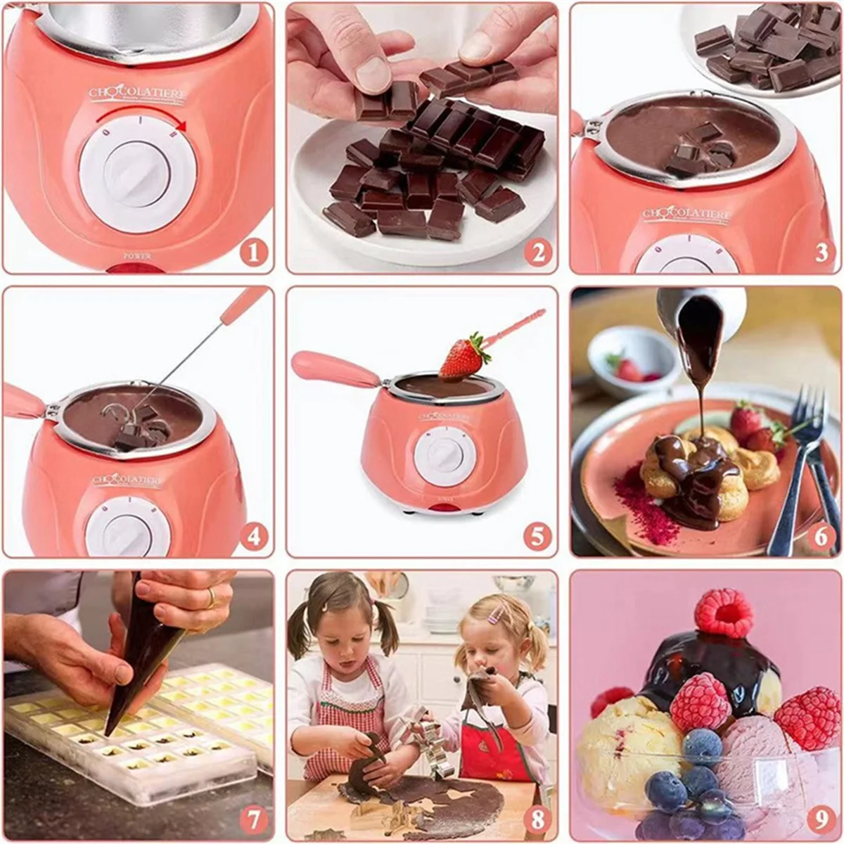 Electric Melting Chocolate Pot Gift Set Chocolate Melting with DIY Mold and Accessories for Candy Milk Cheese EU Plug