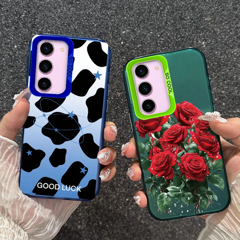 Leopard Love Flower Cute Cat Phone Cases For Samsung S25 S24 S23 FE S21 Uluta S25+ S24+ Silicone Printed Fundas Anti-drop Cover