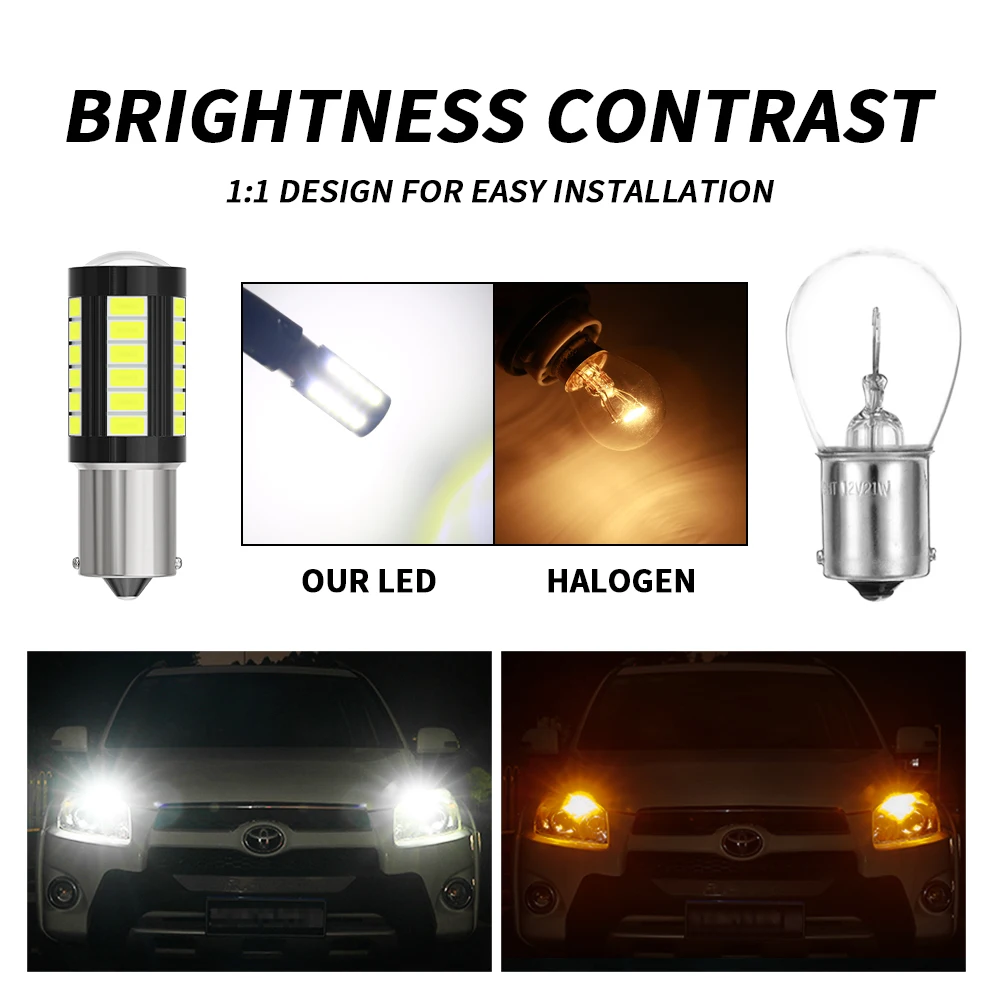 Lampu LED mobil 1156, 2 buah 1157 5630 33SMD P21W BAU15S P21/5W 7440 W21W 12V 24V truk putih DRL bohlam sinyal belok lampu mundur Diode