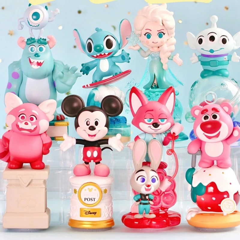 Disney 100th Anniversary Series Toy Anime Figures Stitch Lotso Mickey Mouse Elsa Zootopia Cute Collectible Figurine Doll Gift