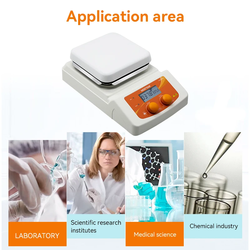 WESTTUNE محرك مغناطيسي مع محرك التدفئة شاشة ديجيتال ترموستاتي خلاط مغناطيسي مختبر خلاط أطباق ساخنة 1500 دورة في الدقيقة #6