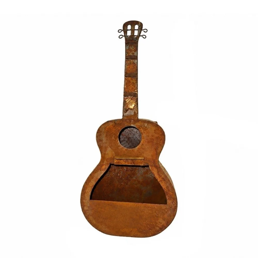Guitar Wall-mounted Flowerpot Rusty Red Dual-use Hanging Flower Pot Hanging Style Photo Props Wall Flower Pot Wall Decoration