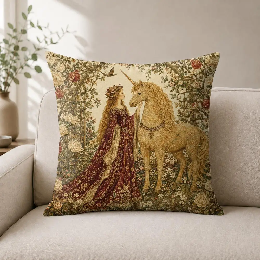 Unicorn Forest Romance Cushion Cover Luxury Soft Plush Short Fur Cushion Case Warm Cozy Sofa Bed Decorative Home