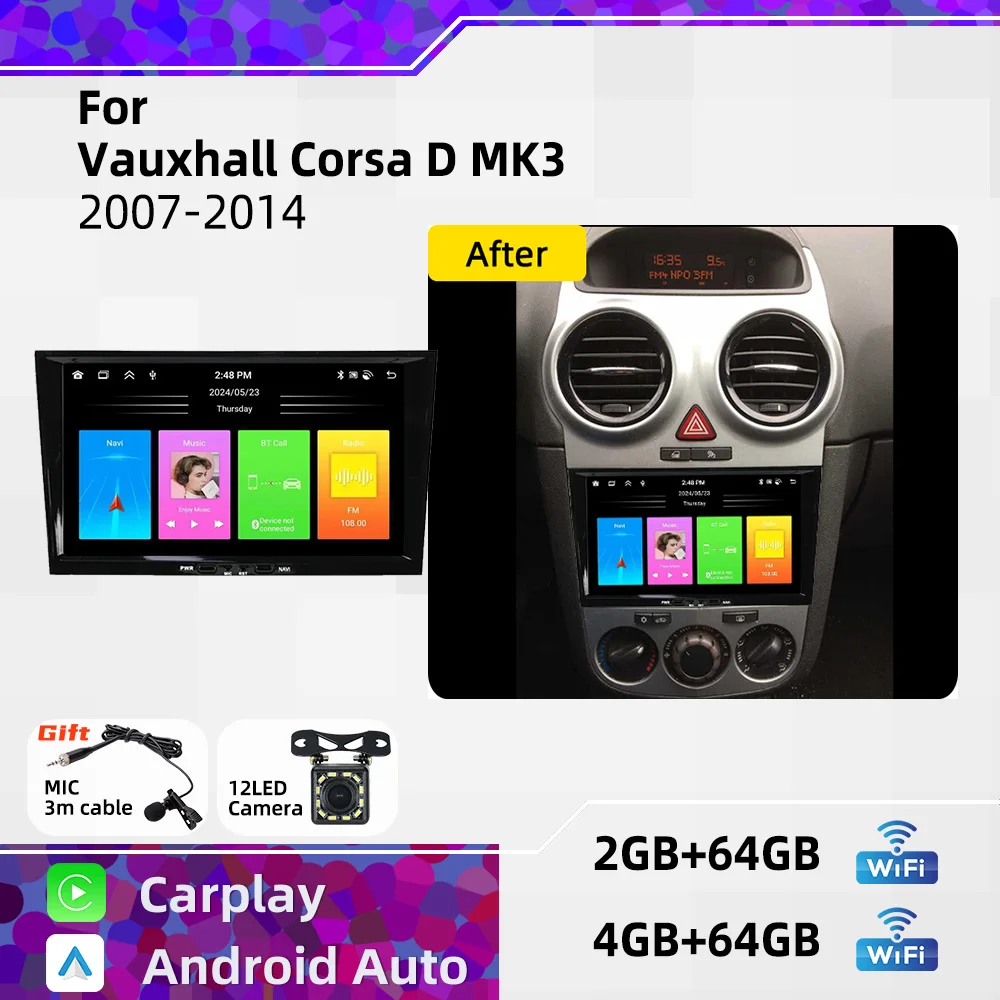 Autoradio Android 2 Din pour Vauxhall Corsa D MK3 2007-2014, GPS WIFI, écran 8 pouces, système multimédia automobile