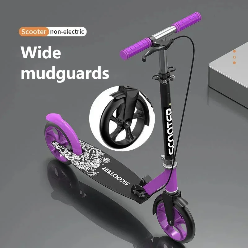 Patinete urbano de dos ruedas para adultos y niños, patinete plegable de doble freno, vehículo de entrenamiento de equilibrio de doble freno con guardabarros