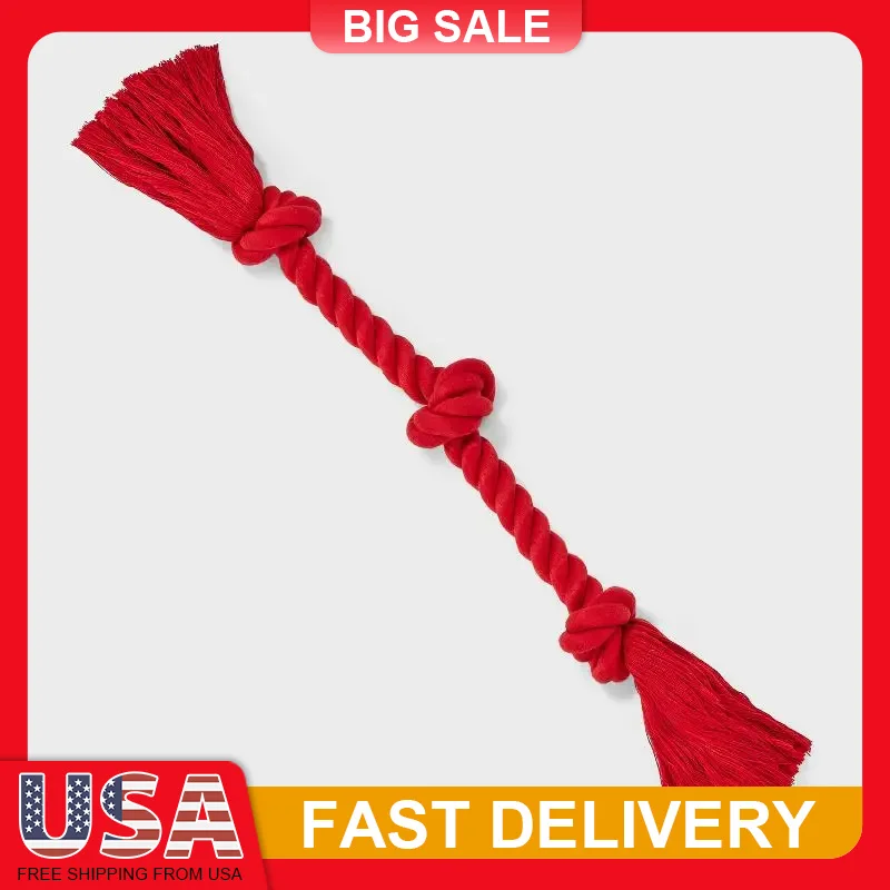 

15 Inch Red Rope Dog Toy for Aggressive Chewers Tough Durable Tug of War Fetch Interactive Play Puppy Teeth Cleaning Chew