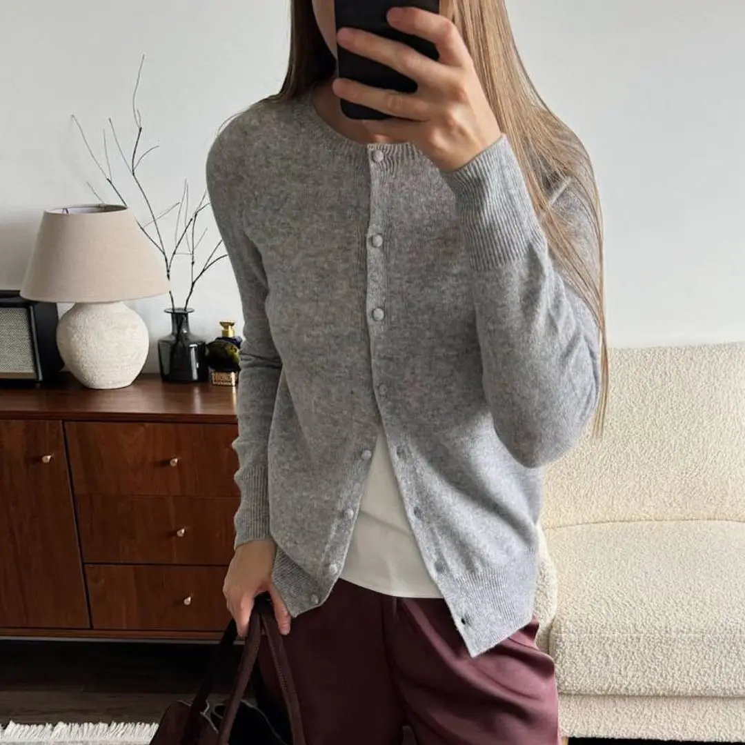 WinvyNee Women's Clothing Wool Gray Cardigans Sweaters Solid Casual Warm Outerwear Knitwears Winter Clothes for Women B1263018C
