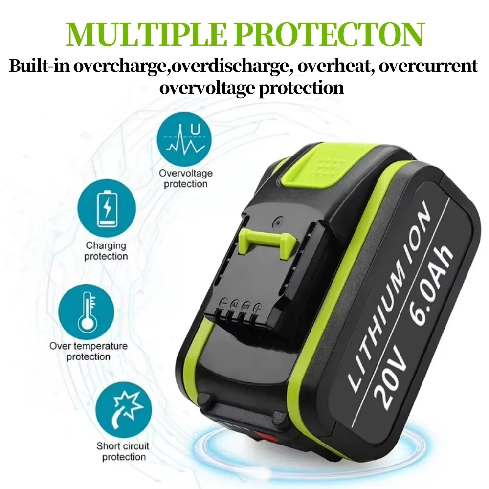 Rechargeable 20V Lithium Battery For WORX Tool - 20V 6.0Ah Lithium Battery 4-pin WA3553 WA3551 WA3572 WX390