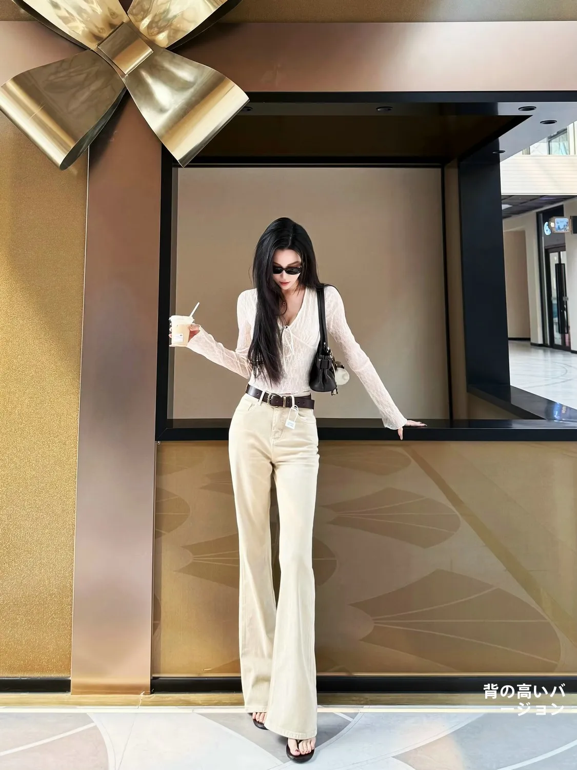

Extended Length Women's Jeans Spring Summer High Waist Cotton Geres Khaki Floor-Length Loose Fit Ladies Trousers