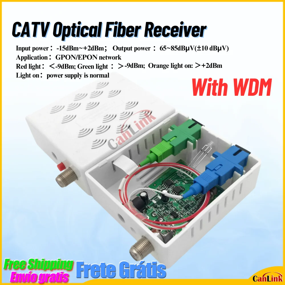 FTTH Cable TV Mini Node Optical Receiver SC APC Single Fiber, WDM Inch F-Head Output