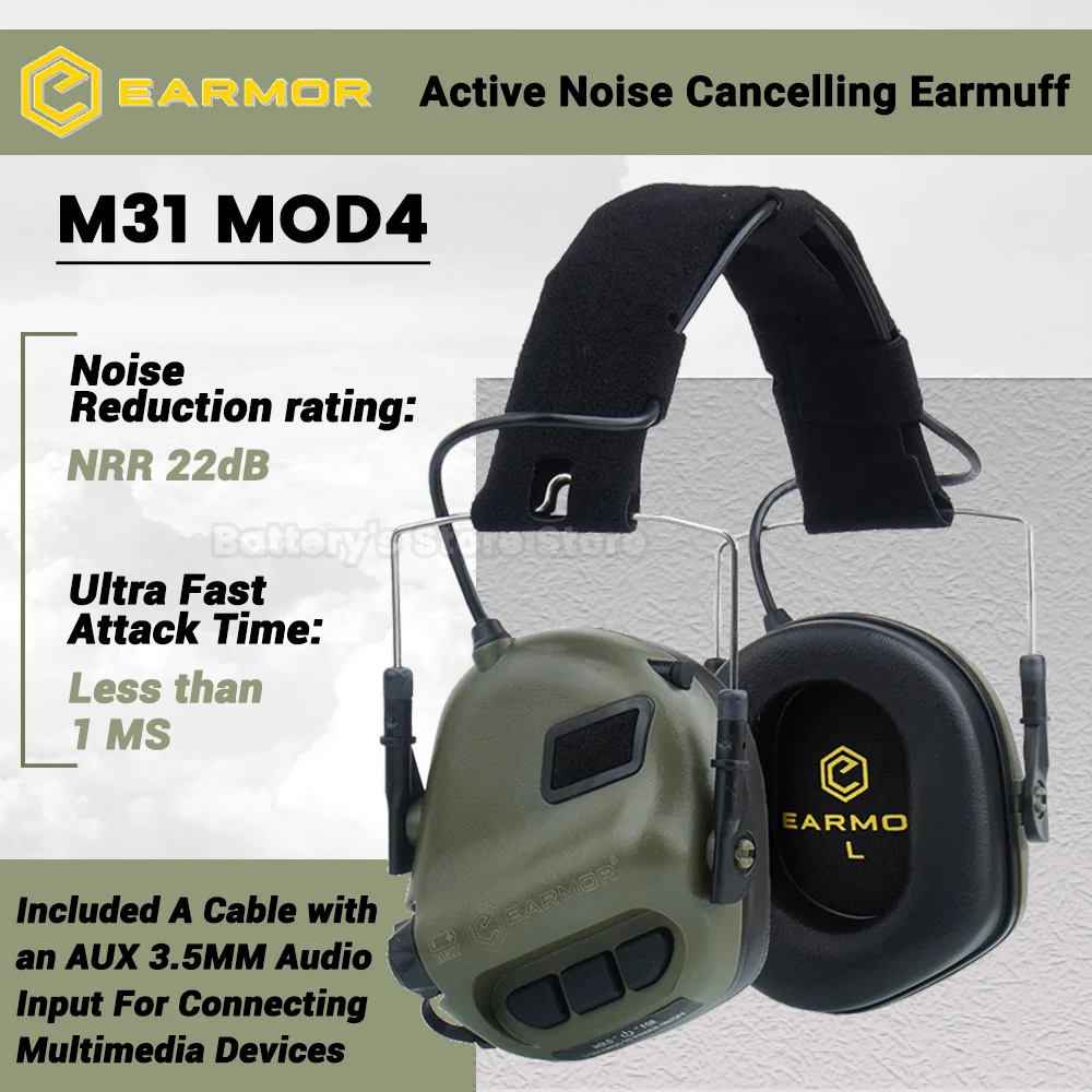 EARMOR M31 MOD4 Tactical Headset Tactical Shooting Noise Canceling Headset Hearing Protection NRR 22dB