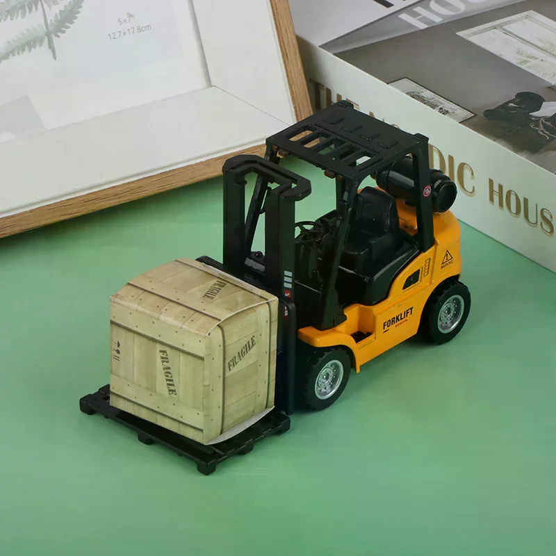 Alloy Die-Cast Model Vehicle Construction Forklift Friction Toy Cargo Pallet Interactive Toy For Boys Girls Xmas Gift