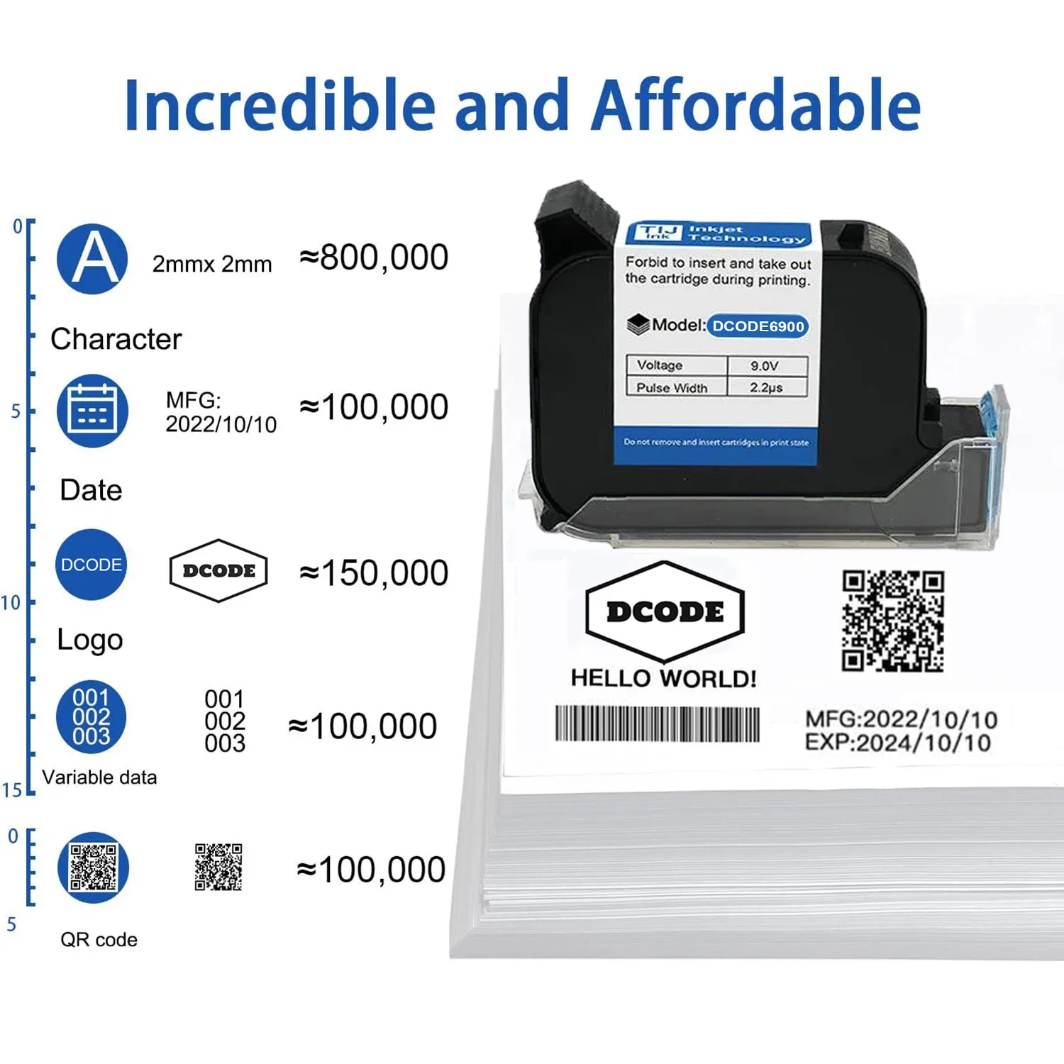 DCODE 6900 12.7mm Economy High Quality TIJ Online Handheld Inkjet Printer Cartridge Fast Drying Water-proof Solvent Black Ink