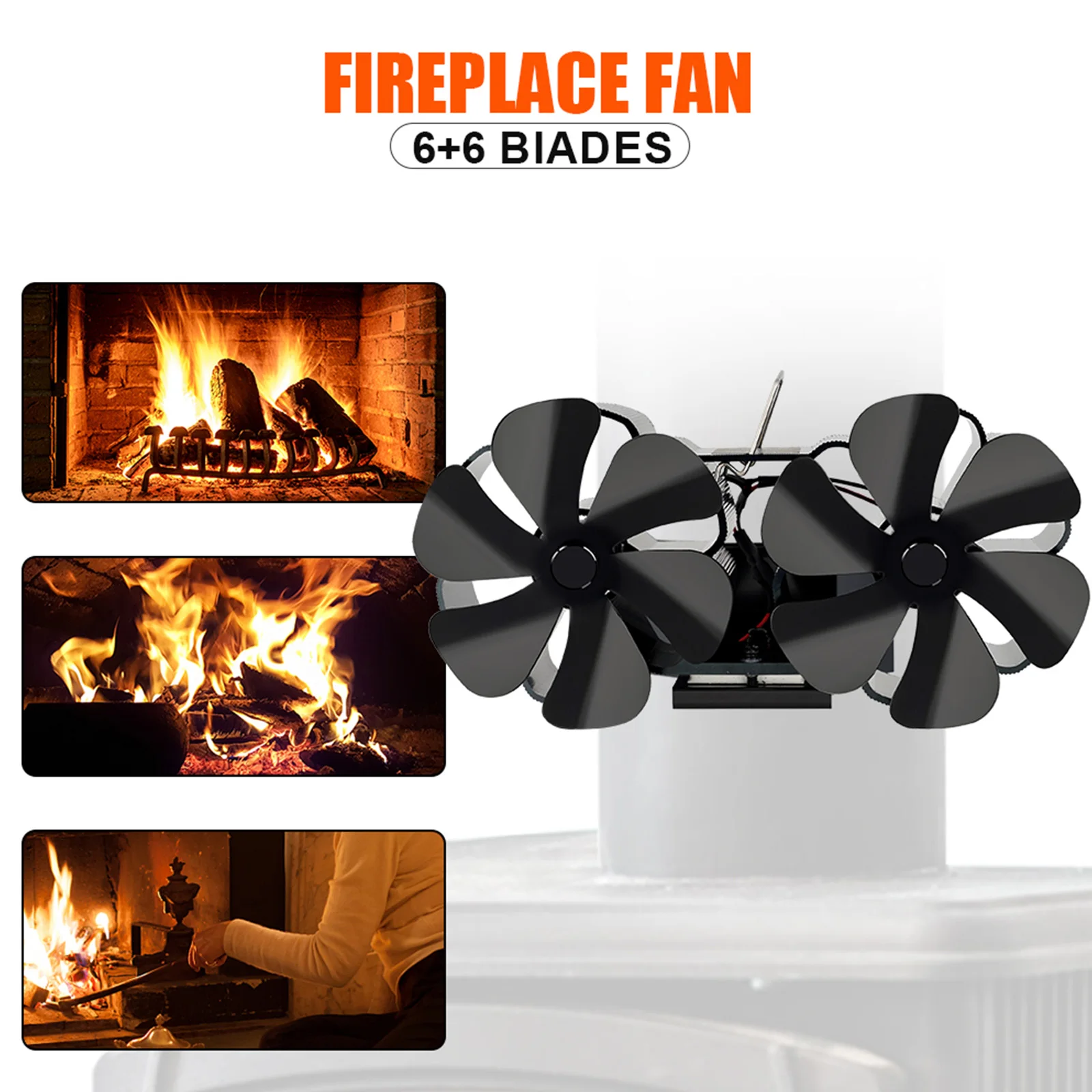 

Fireplace Fan Double Head 12 Blade Furnace Fan Wall Mounted Unpowered Home Stoves Accessories And Parts Replacement