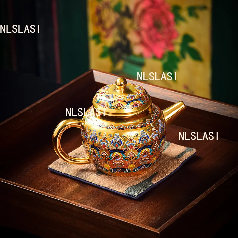 

150ml Dunhuang Impression Gilded Teapot Stacked Enamel Colored Tea Infuser Household Gold Small Capacity Ball Hole Teapot