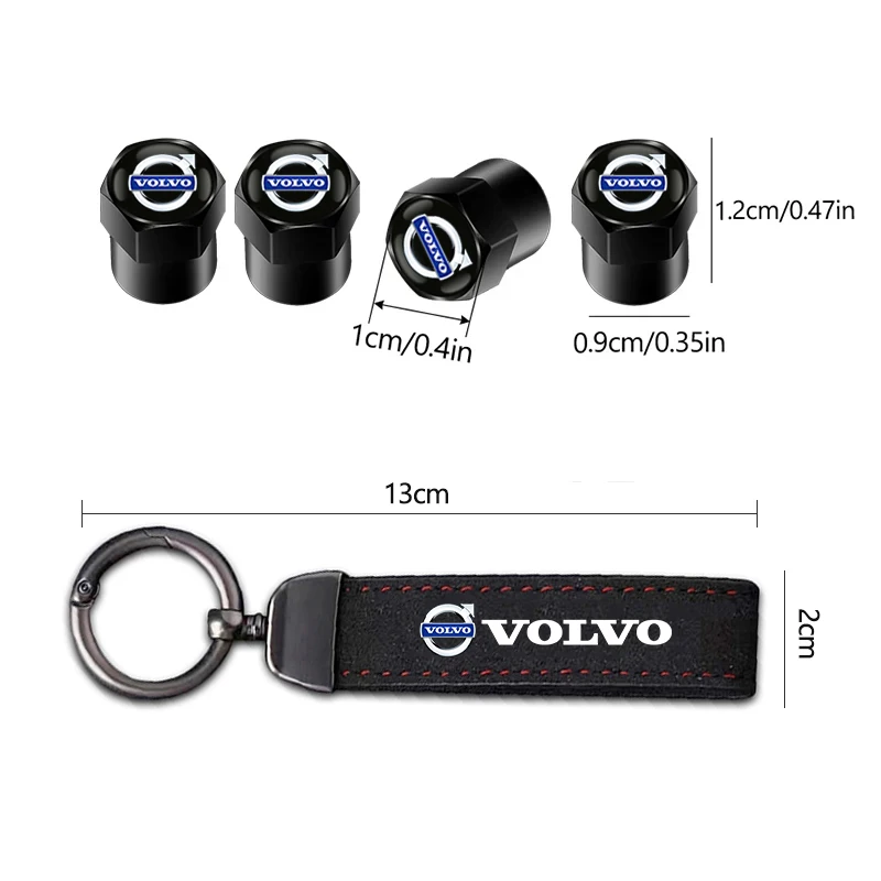 Car Tire Wheel Valve Caps Cover Suede Car Key Chain Ring Keychain For Volvo V60 V40 XC90 S60 XC60 V70 S90 V90 XC40 Accessories