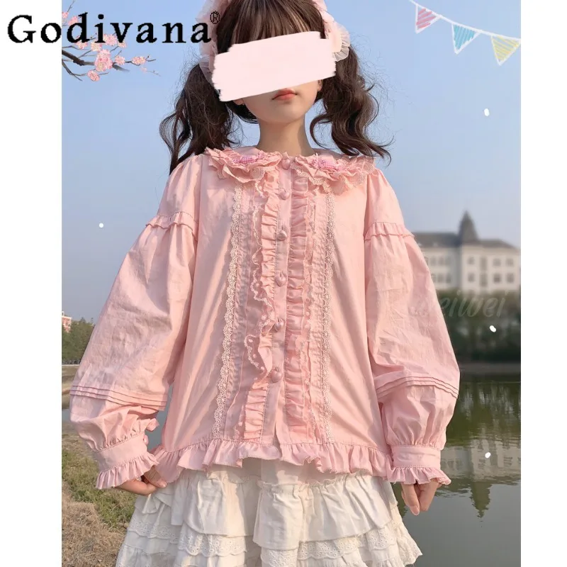 

2024 Girly Sweet Y2k Kawaii White Shirt Women Japanese Autumn Fashion Loose Lolita Inner Blouses Female Elegant Long Sleeve Tops