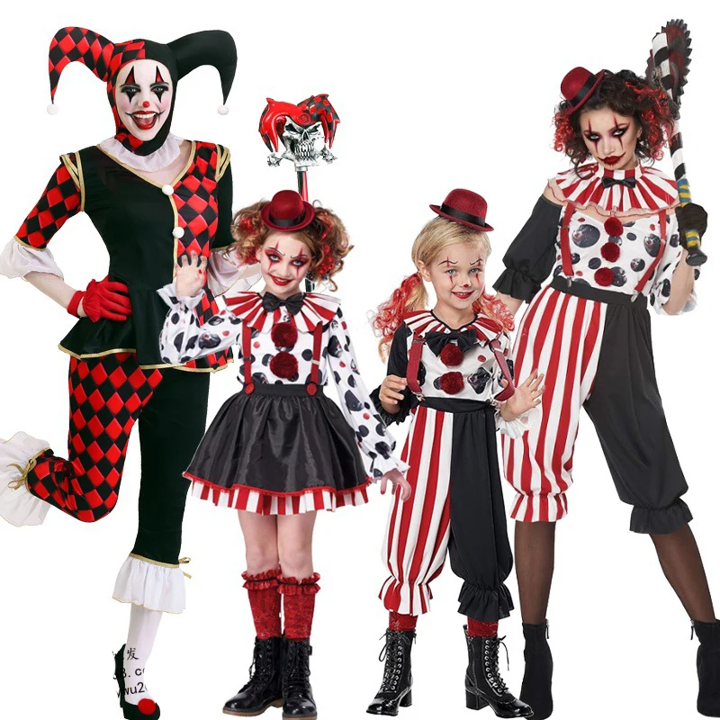 

2025 New Halloween Party Cosplay Costume Female Circus Revenant Horror Cosplay Suits Kid Clown Costumes Masquerade Performances