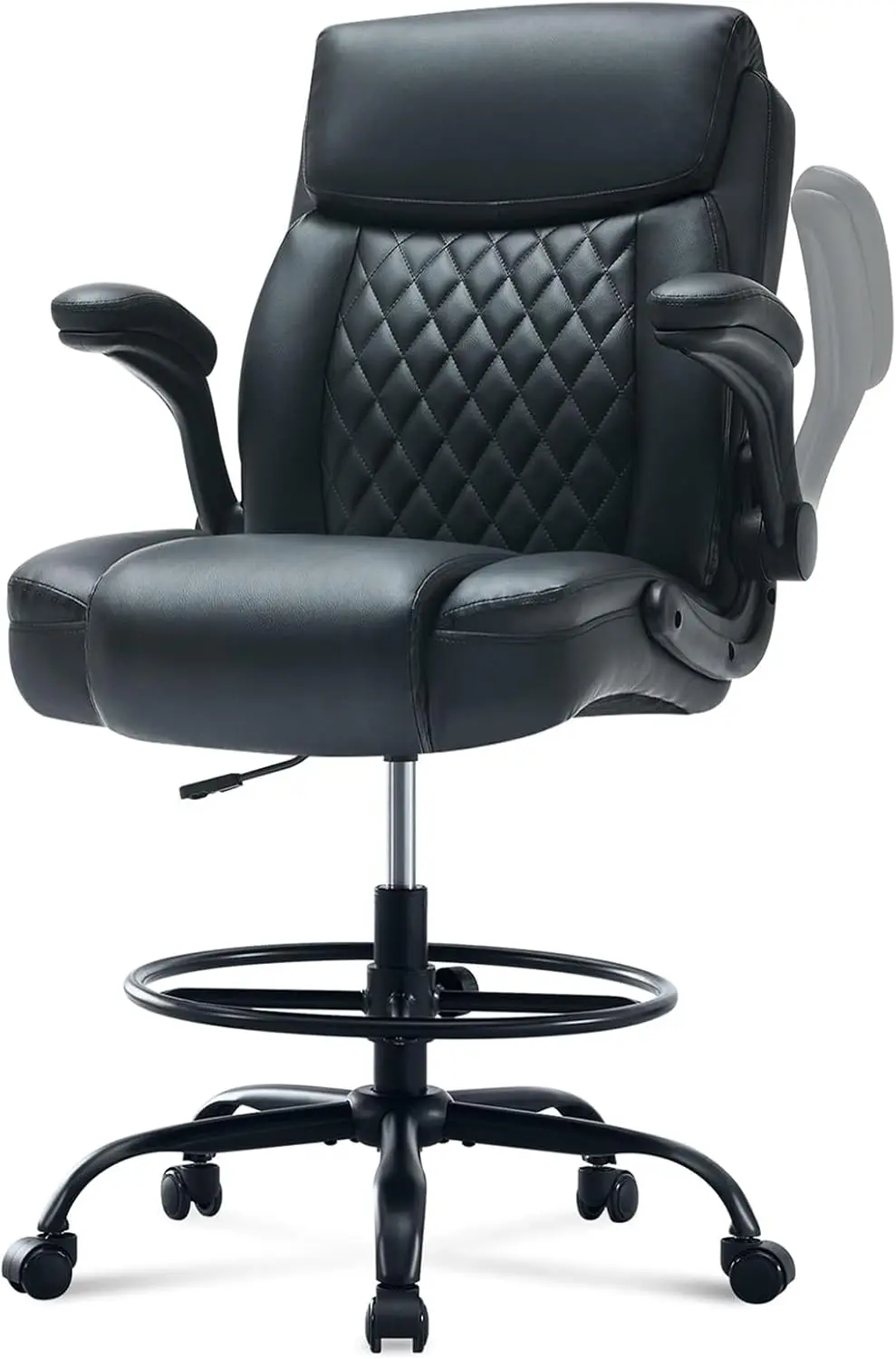 Drafting Chair Tall Office Chair for Standing Desk, Ergonomic Tall Desk Chair with Adjustable Foot Ring, Flip-Up Armrests, Lumba