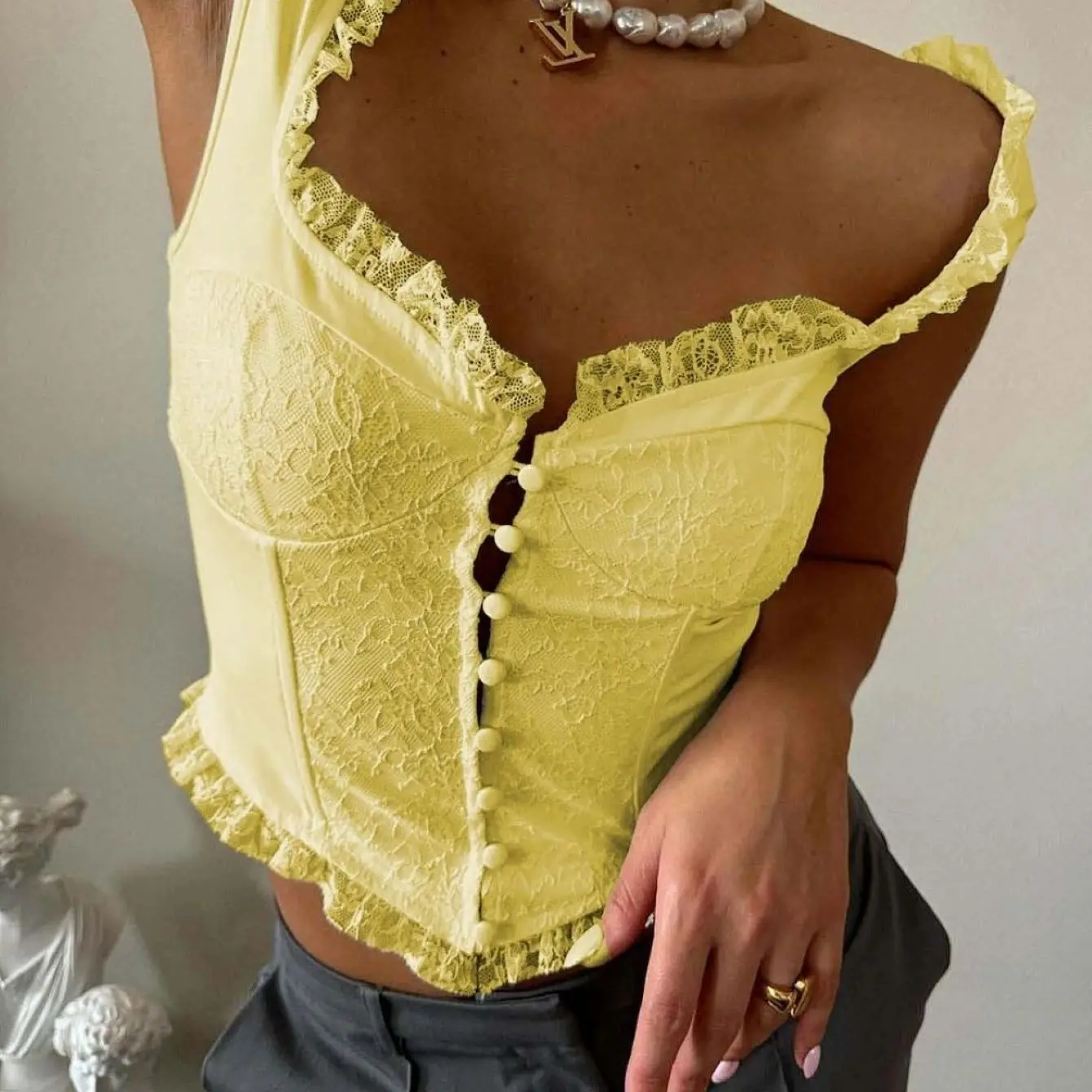 Yellow Crop Tops Sleeveless Slim Corset Y2K Sweet Cute Sexy Basics Camis Women Clubwear Tank Top Korset Fashion Casual Clothing