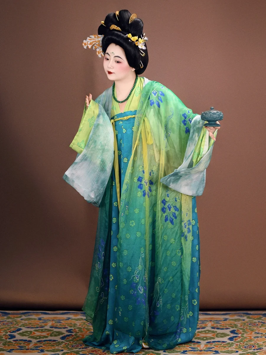 Robe Hanfu chinoise pour femme, costume traditionnel vintage, broderie de la dynastie Tang, bleu nickel é, grande taille XL, élégant