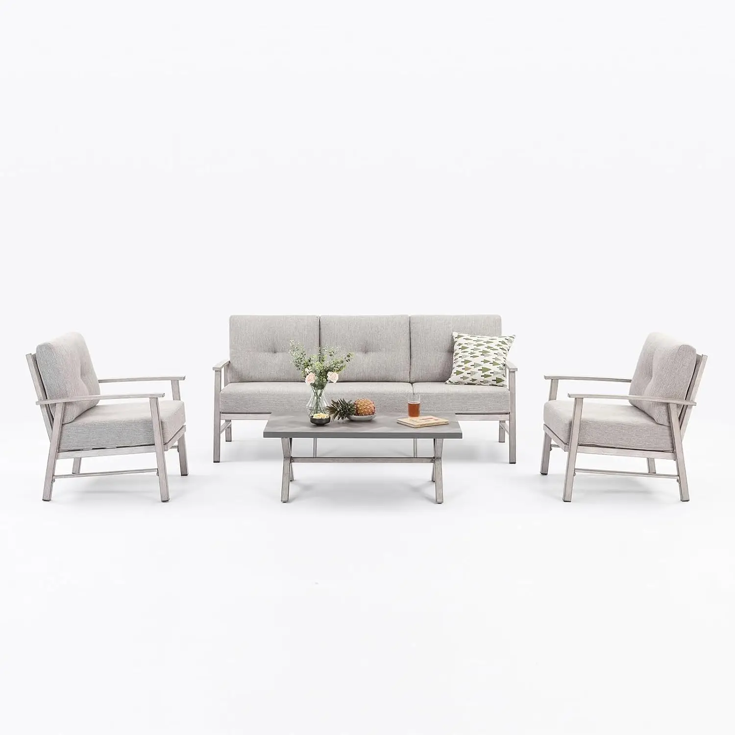 

Aluminum Patio Sofa Set, 4 Piece Outdoor Patio Furniture Set with Thick Cushions, All Weather Outdoor Sectional, Customized