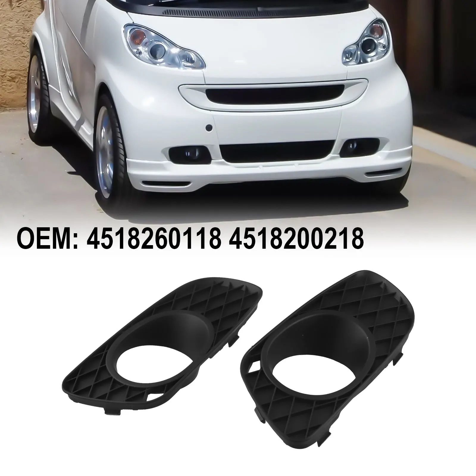 2x Car Fog Light Lamp Covers ABS 4518200218 For Smart For Fortwo 451 07-14 Automobile Front Fog Lamp Frame Grille Fog Lampshade