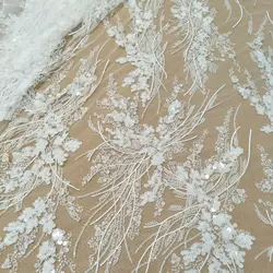 New arrvial sequins lace fabric 130cm width sequins lace with beading ivory lace sell by yard